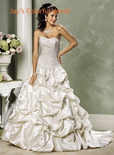 Custom made Pick-up Appliques Beading Lace up Wedding Dress Bridal Gown