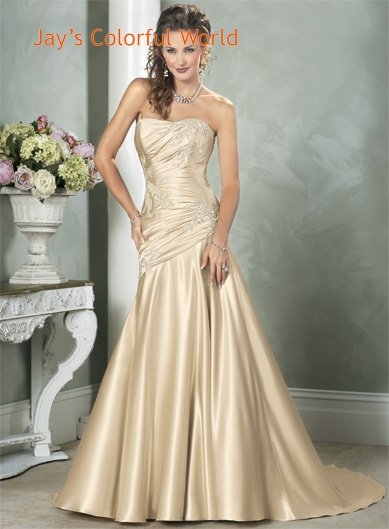 2011 Scoop Neckline Strapless Appliques Beading Beading Satin Wedding Dress Bridal Gown