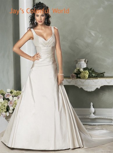 Sexy Deep V-neckline Taffeta Custom made Wedding Dress Bridal Gown