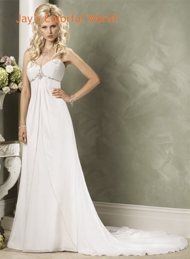 A-line V-neckline Strapless Chiffon Custom made Wedding Dress Bridal Gown