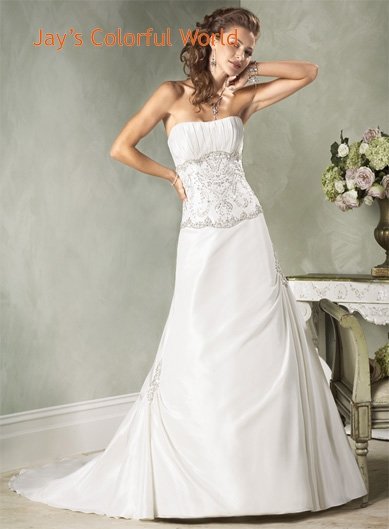 Scoop Neckline Beading Custom made Wedding Dress Bridal Gown