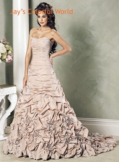 Pick up Scoop Neckline Strapless Lace up Taffeta Custom made Wedding Dress Bridal Gown