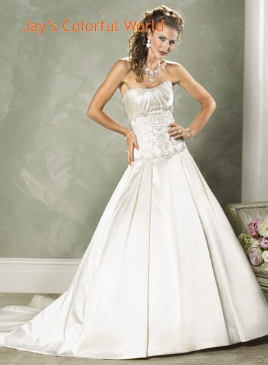 A-line Scoop Neckline Strapless Beading Taffeta Custom made Wedding Dress Bridal Gown