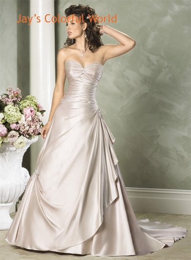 A-line Sweetheart Neckline Strapless Satin Custom made Wedding Dress Bridal Gown