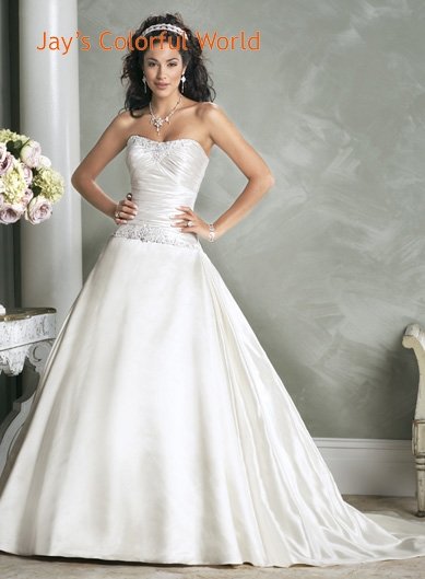 Ball Scoop Neckline Strapless Beading Taffeta Custom made Wedding Dress Bridal Gown