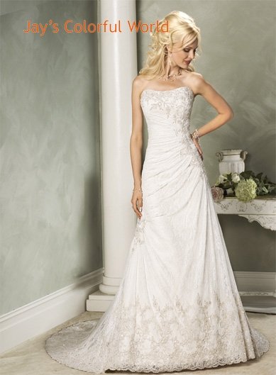 A-line Scoop Neckline Strapless Appliques Custom made Wedding Dress Bridal Gown