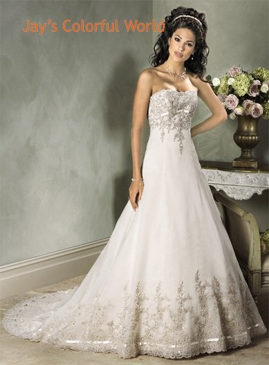 A-line Scoop Neckline Strapless Appliques and Beads Custom made Wedding Dress Bridal Gown
