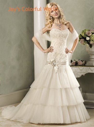 Mermaid V-neckline Strapless Beading Custom made Wedding Dress Bridal Gown