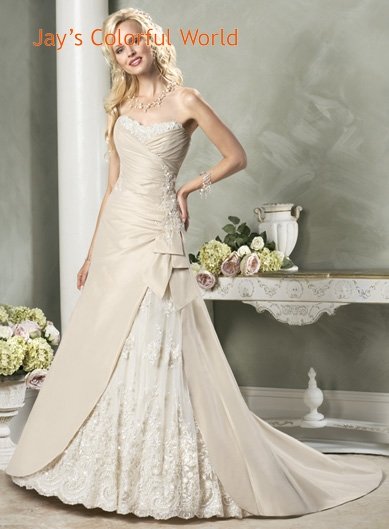 Newly Strapless Appliques Beading Taffeta Custom made Wedding Dress Bridal Gown