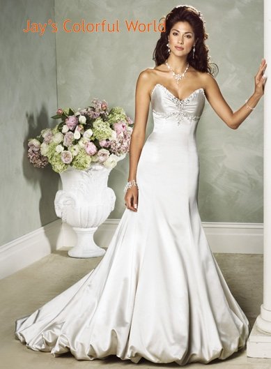 Sexy Deep V-neckline Strapless Backless Beading Taffeta Custom made Wedding Dress Bridal Gown