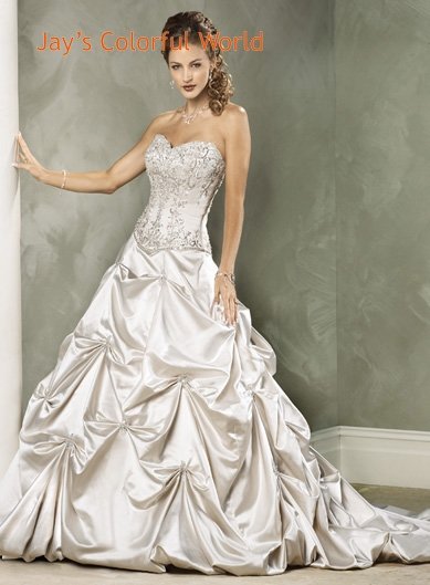 Pick-up V-neckline Strapless Embroidery Beading Custom made Wedding Dress Bridal Gown