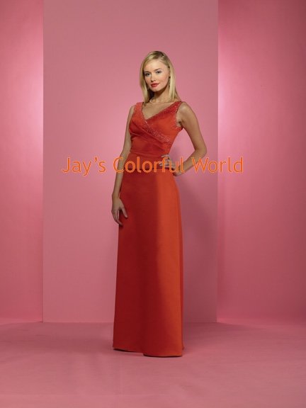 Red V-neckline Floor-length Beaded Bridesmaid Dress/Evening Dress/Home Coming