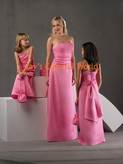 Pink Strapless or Spaghetti Strap Satin Custom-made Bridesmaid Dress/Evening Dress/Home Coming