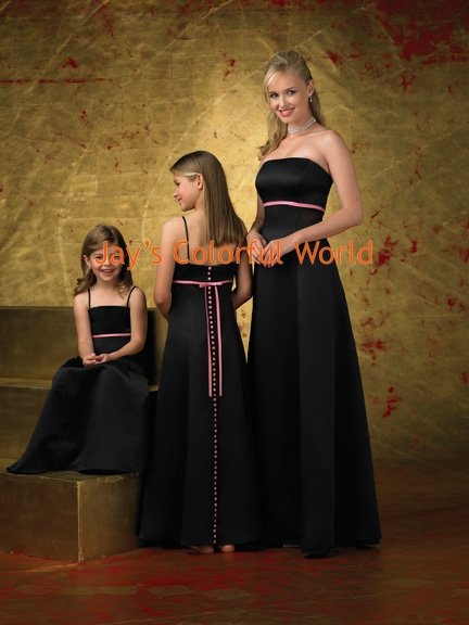 Black and Pink Strapless or Spaghetti Strap Custom-made Bridesmaid Dress/Evening Dress/Home Coming