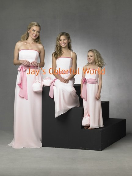 Baby Pink Strapless or Spaghetti Strap Chiffon Bridesmaid Dress/Evening Dress/Home Coming
