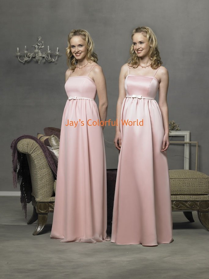 Pink Spaghetti Strap Straight Neckline Satin and Chiffon Bridesmaid Dress/Evening Dress/Home Coming