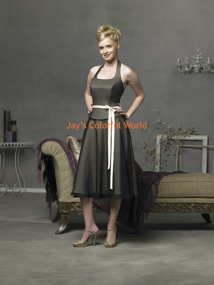 Tea-length Halter Strap Custom-made Bridesmaid Dress/Evening Dress/Home Coming