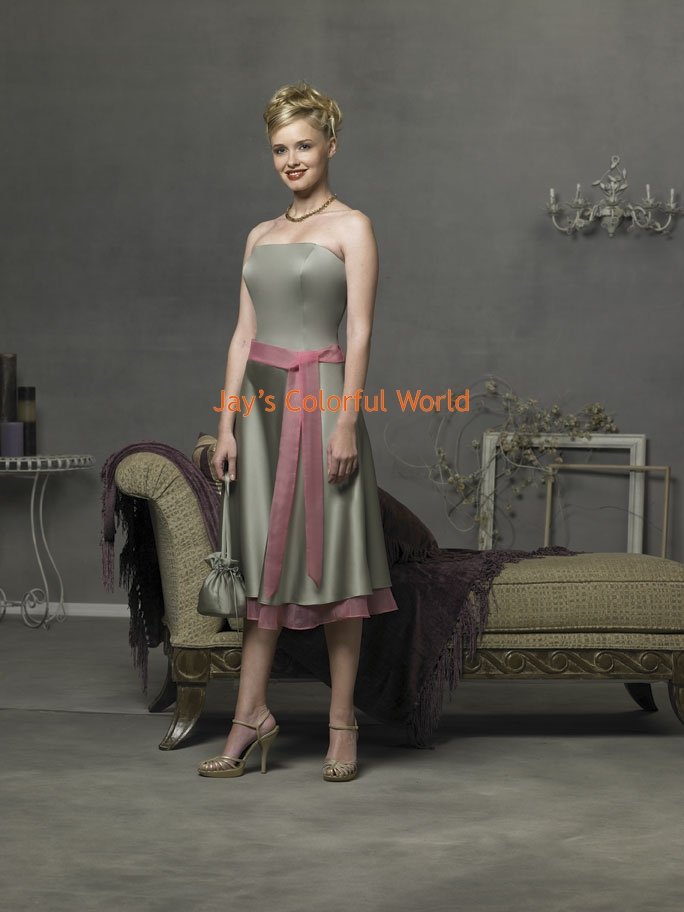 Tea-length Strapless Custom-made Bridesmaid Dress/Evening Dress/Home Coming