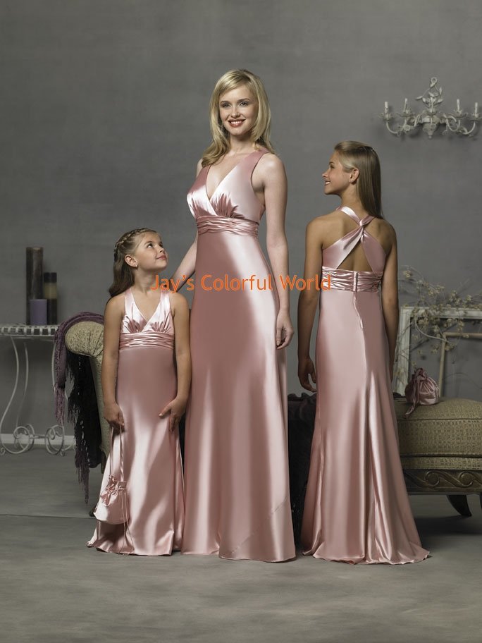Pink Deep V-neckline Floor-length Custom-made Bridesmaid Dress/Evening Dress/Home Coming