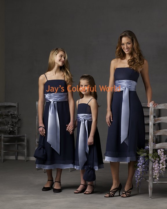 Blue Tea-length Custom-made Bridesmaid Dress/Evening Dress/Home Coming