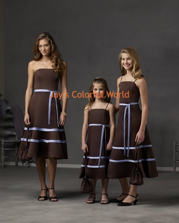CoffeeTea-length Strapless or Spaghetti Strap Custom-made Bridesmaid Dress/Evening Dress/Home Coming