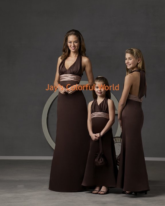Coffee V-neckline Satin and Chiffon Custom-made Bridesmaid Dress/Evening Dress/Home Coming