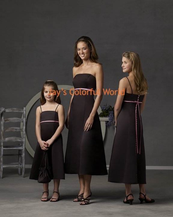 Tea-length Strapless or Spaghetti Strap Custom-made Bridesmaid Dress/Evening Dress/Home Coming