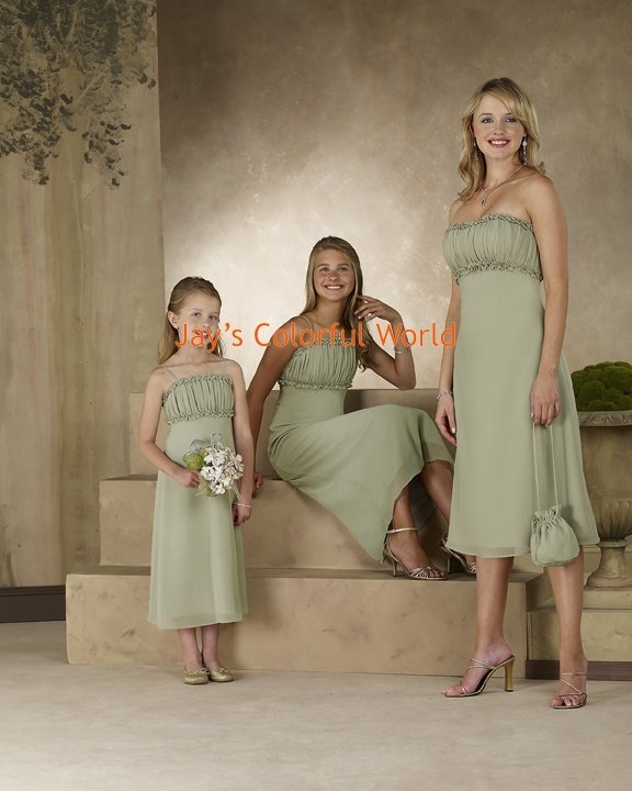 Kiwi Tea-length Chiffon Bridesmaid Dress/Evening Dress/Home Coming