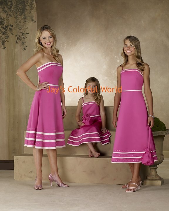 Pink T-length Strapless or Spaghetti Strap Bridesmaid Dress/Evening Dress/Home Coming