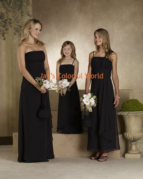 Black Straight Neckline Strapless or Spaghetti Strap Bridesmaid Dress/Evening Dress/Home Coming