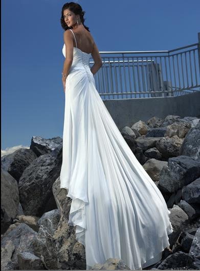 One Shoulder Straight Neckline Beaded Chiffon Custom made Wedding Dress
