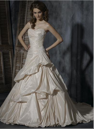 A-line Sweetheart Neckline Strapless Appliqued Beaded Taffeta Custom-made Wedding Dress