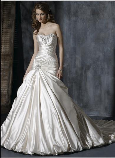 Sweetheart Neckline Strapless Lace-up Appliqued Beaded Taffeta Custom-made Wedding Dress