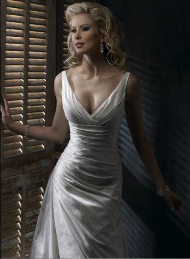 Sexy Deep V-neckline with Sweep Train Taffeta Custom-made Wedding Dress