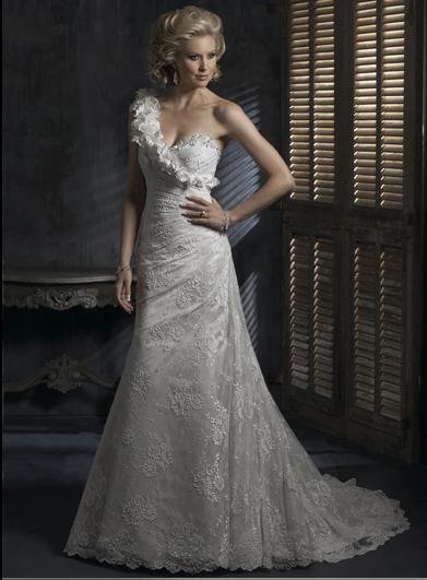 Detachable Shoulder Sweetheart Lace Custom made Wedding Dress
