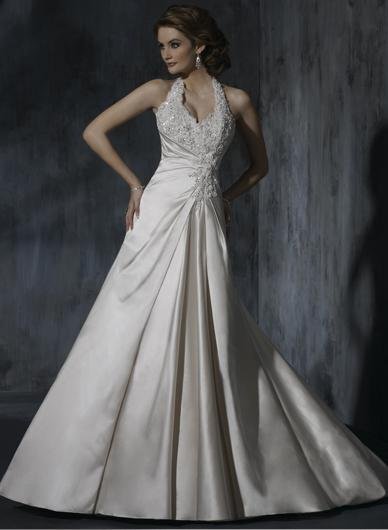 Sexy Backless Halter Appliqued Beaded Custom made Taffeta Wedding Dress