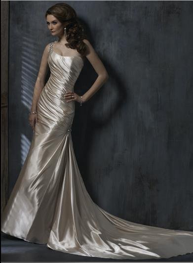 Sexy Sheath one-shoulder Custom made Taffeta Wedding Dress