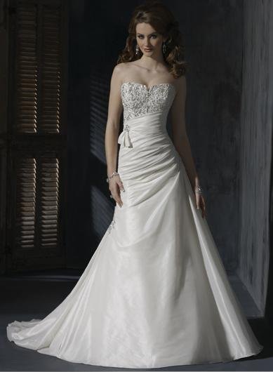 A-line Strapless Appliqued Beaded Custom made Taffeta Wedding Dress
