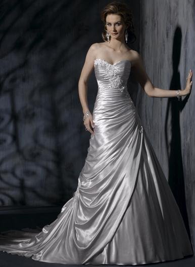 A-line Sweetheart Neckline Strapless Appliqued Taffeta Custom made Wedding Dress