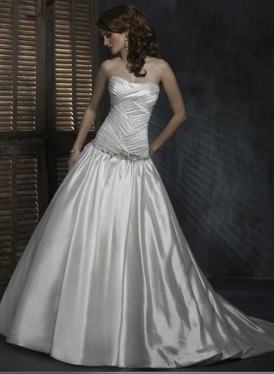 Custom made Ball Scoop Neckline Strapless Beaded Taffeta Wedding Dress