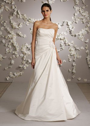 Scoop Neckline Strapless Backless Taffeta Wedding Dress Bridal Gown