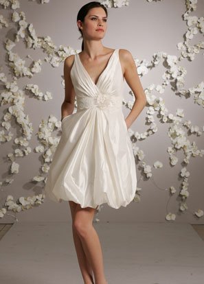 Mini V-neckline Taffeta Wedding Dress Bridal Gown