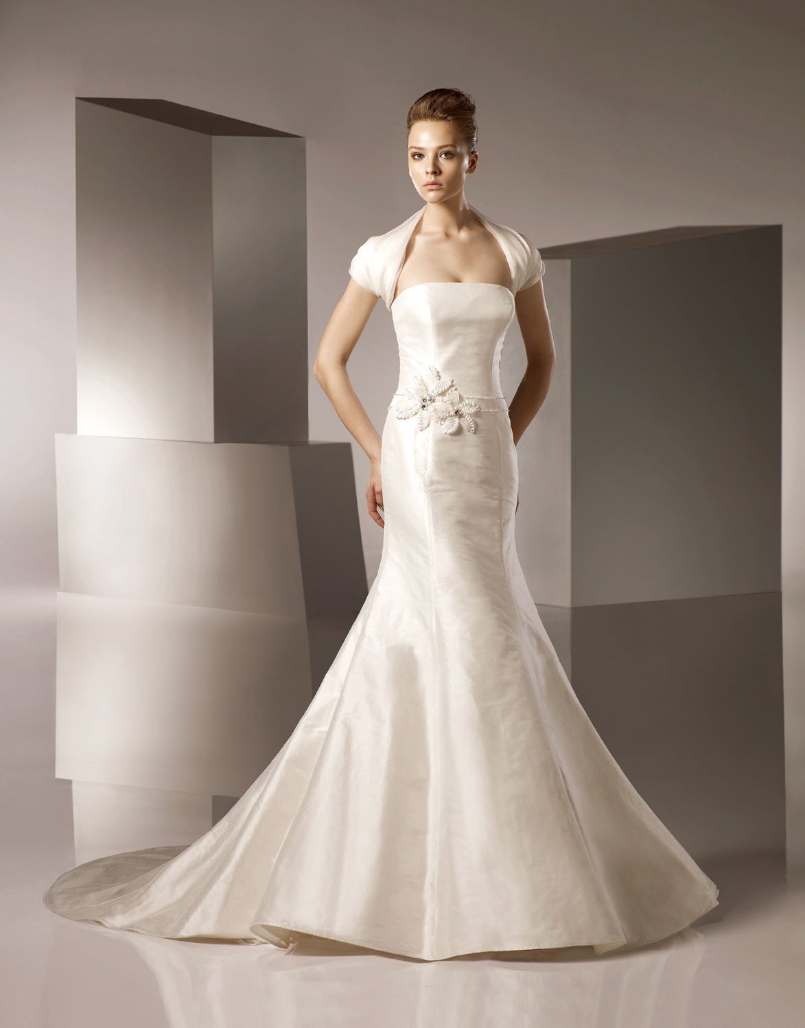 Mermaid Scoop Neckline Strapless Taffeta Wedding Dress Bridal Gown