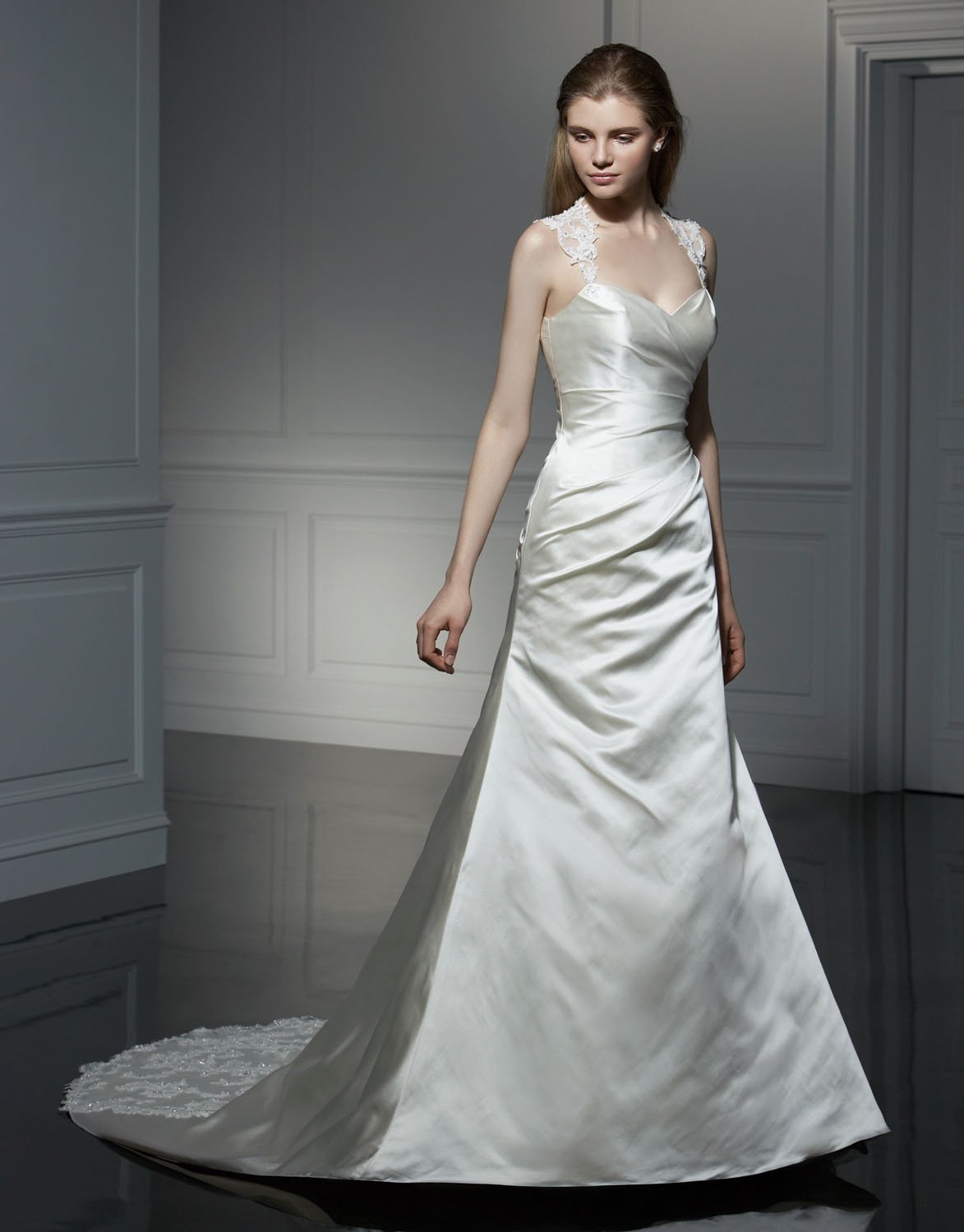 Sexy A-line V-neckline Appliqued Beading Taffeta Wedding Dress Bridal Gown aq0035