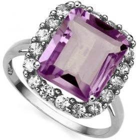 10K White Gold 5.6ctw Amethyst and 0.72ctw Topaz Ring - Size 7-New