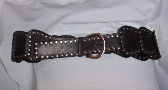 vintage gothic boho punk black faux leather with lots of silver metal studs BELT 41 - 45 in