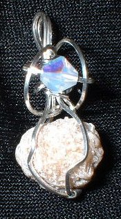 SS Wrapped Selenite Rose w/Swarovski Accent Bead