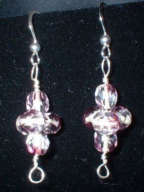Sterling Silver Clear and Purple Faceted Beaded Earrings