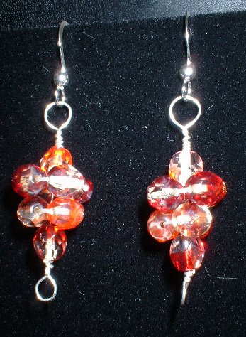 Sterling Silver Red and Orange Faceted Beaded Earrings