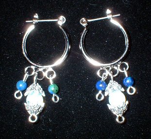Silver Hoop Earrings with Opalite & Azurite